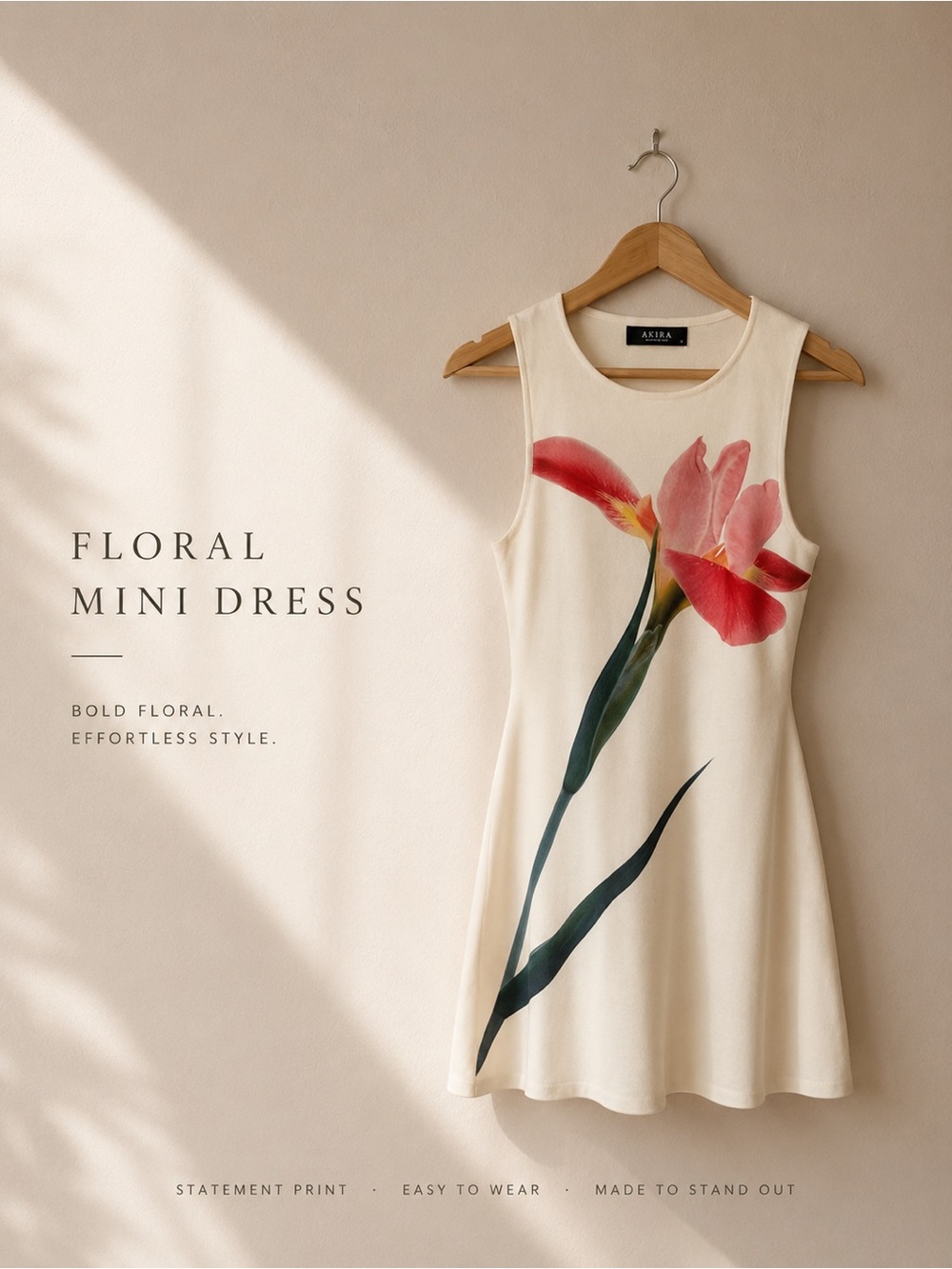 AKIRA White Mini Dress with Pink Floral Print